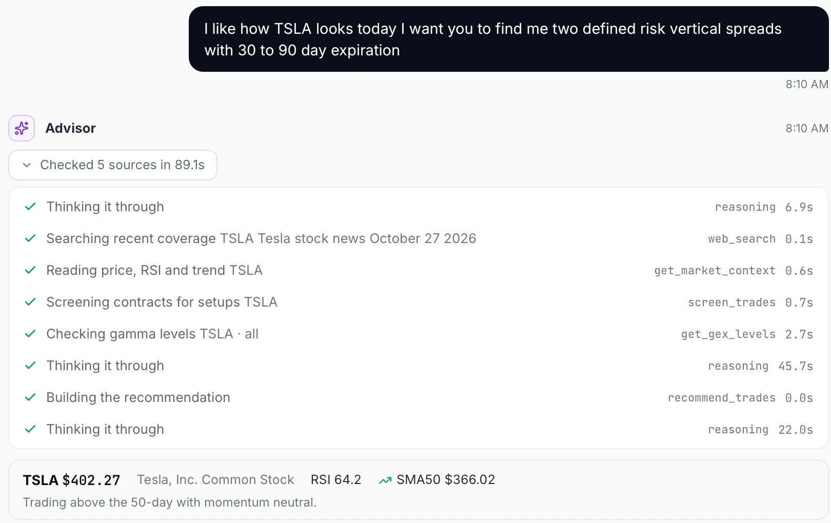 AI Advisor question and research tools; real phone question shown on small screens